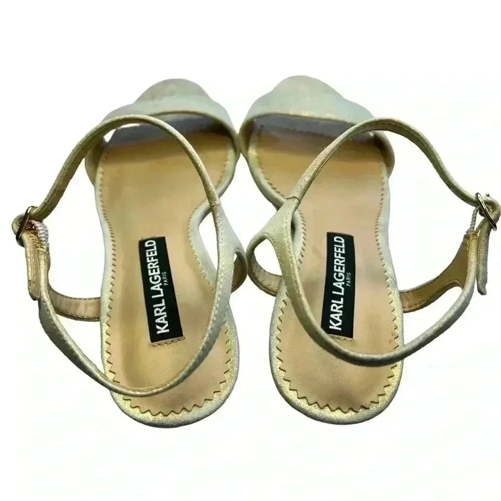 Lagerfeld Paris Women's Ankle Strap Heeled Sandal •Sparkly Gold•Size 8.5•